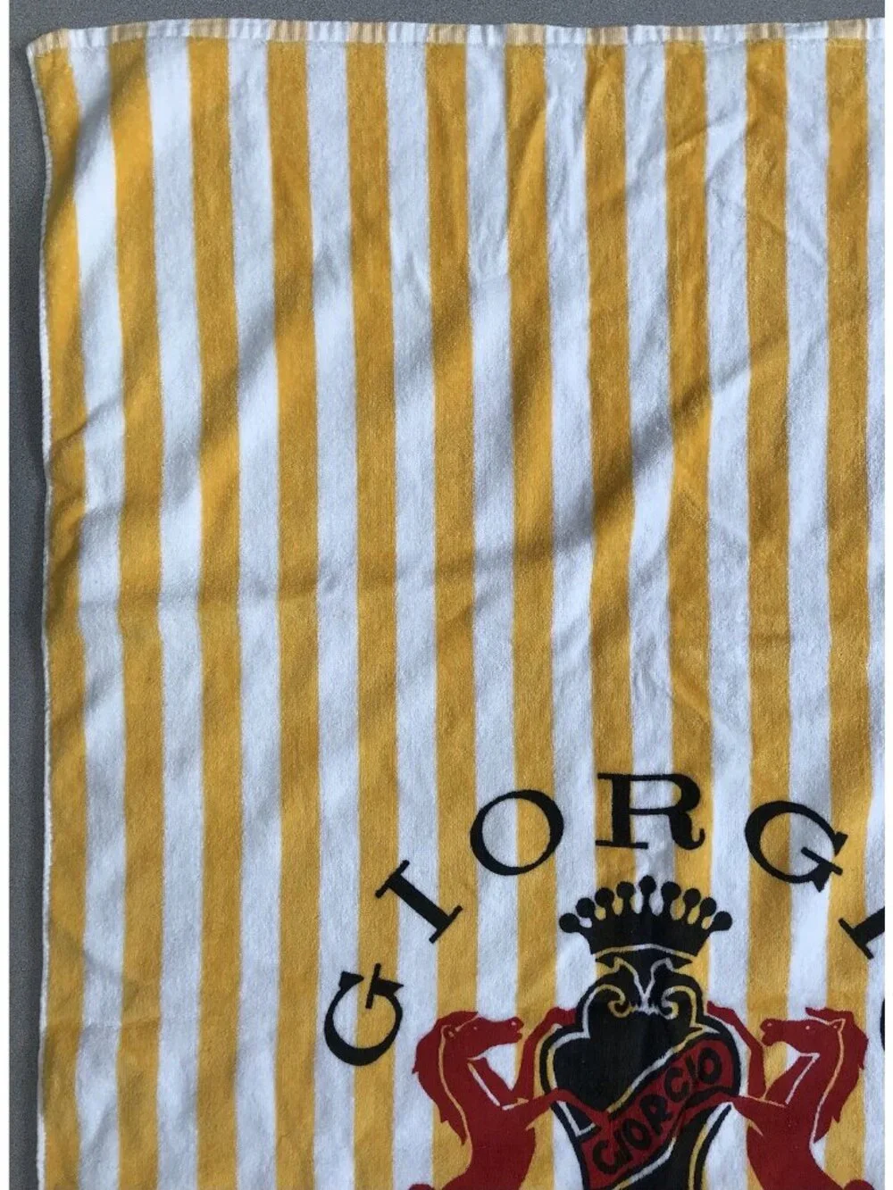 Vintage GIORGIO BEVERLY HILLS Beach Pool TOWEL YELLOW White Stripes 80’s EUC